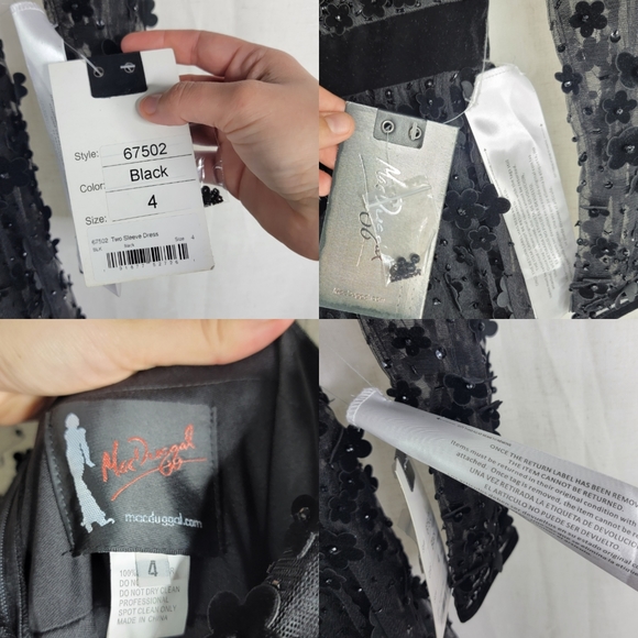 Mac Duggal $798 Size 4 Velvet Floral Applique Black Longsleeve Aline 67502 Dress - Picture 4 of 13